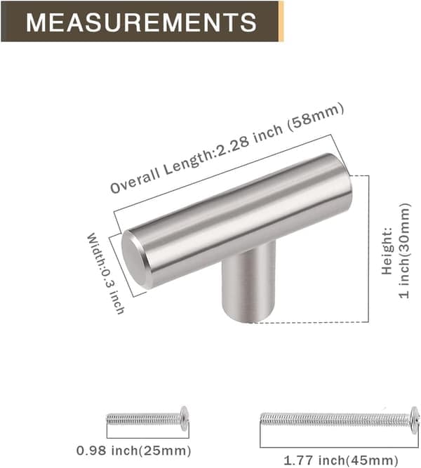 4-pack Kitchen Door Knobs, Single Hole Brushed Nickel Stainless Steel Cabinet Knobs (Screws Included)