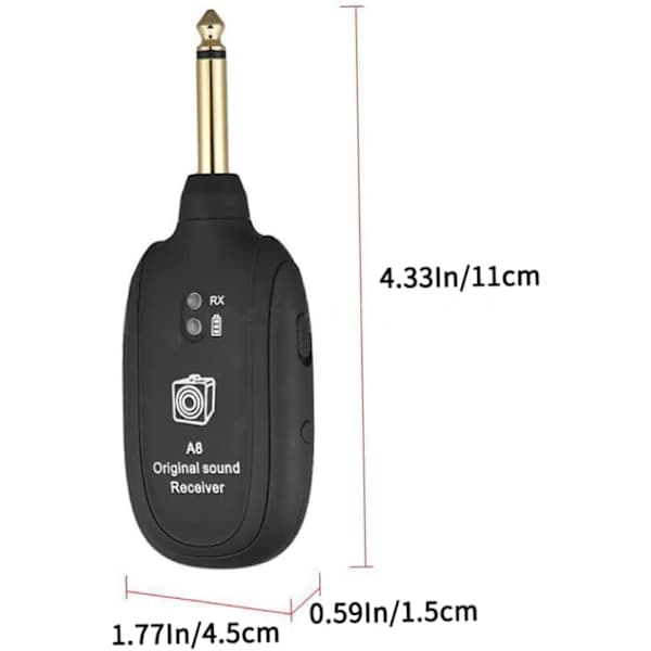Trådløs gitar sender og mottaker, trådløst gitarsystem Svart 20Hz-20k
