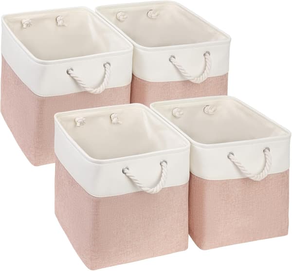 Foldable Fabric Storage Baskets for Organizing Clothes, Shelf in Children's Room, Wardrobe (Pink/White, 28*28*28cm)