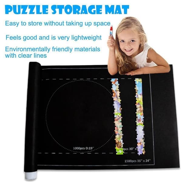 Puslespillmatte for oppbevaring av puslespill, filtteppe, rullbar puslespillmatte, reisefilt