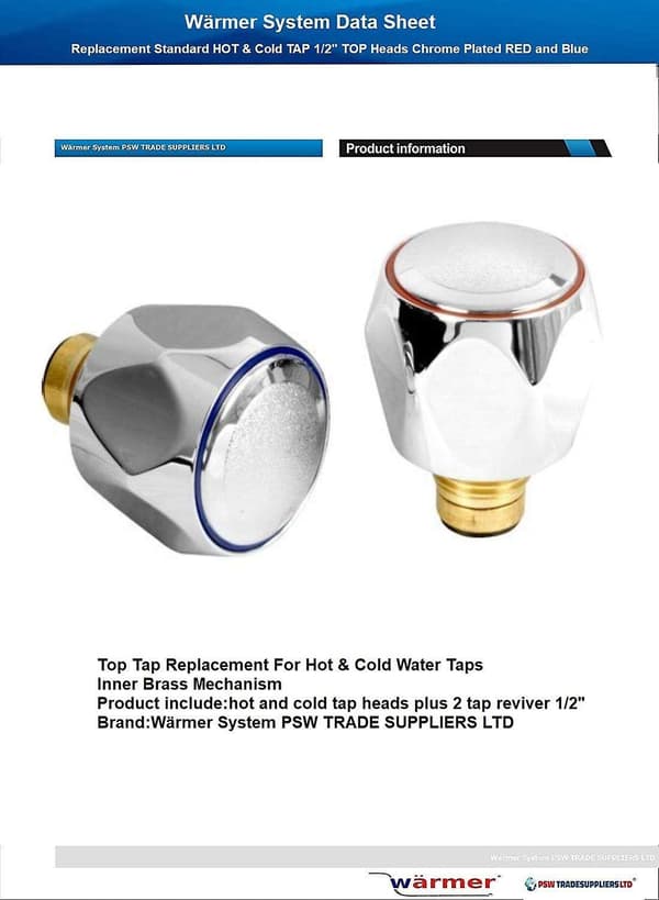 2\" Hot and Cold Standard Replacement Tap Chrome Head Red and Blue