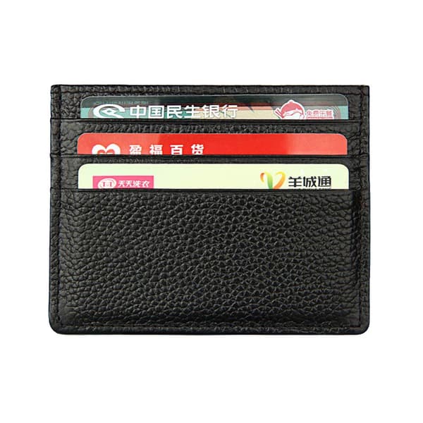 Blocking Genuine Leather Unisex Slim Credit Card Case Wallet Holder - Black