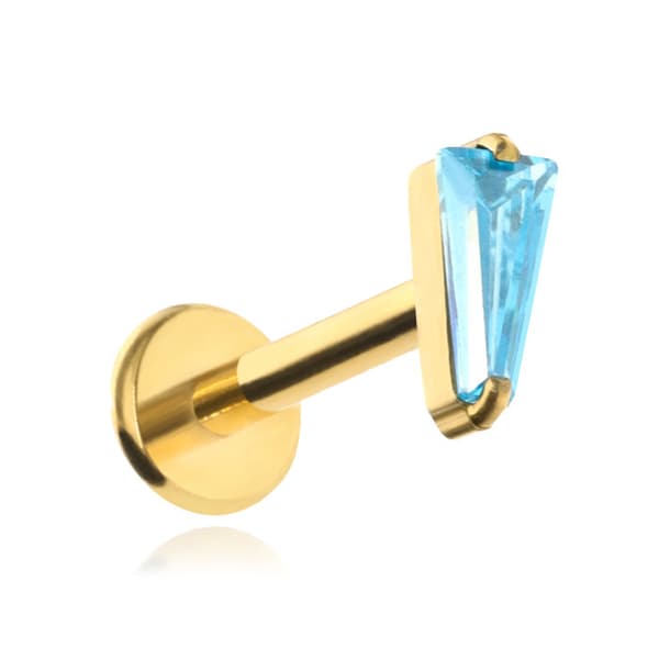 Titan Labret Ørering med Blå Cubic Zirconia - Guld