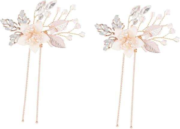 Brudeblomst Hårnål Glitrende Rhinestone Hårgaffel Bryllup Hårtilbehør for Brud og Jenter