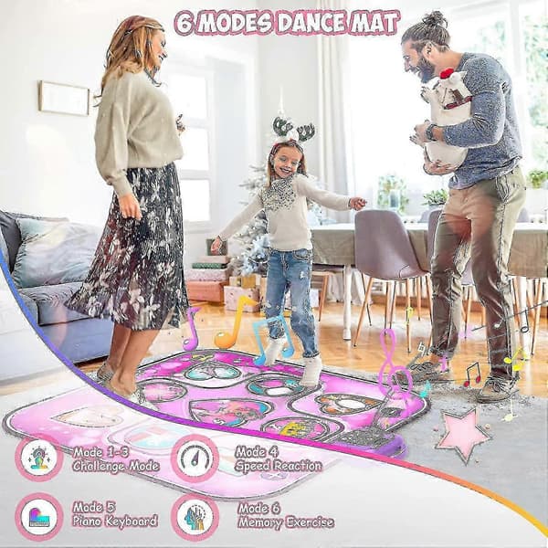 Dansematterleker for jenter 3-12 år, bursdagsgaver, musikalsk dansematte for barn, dansepute med LED-lys
