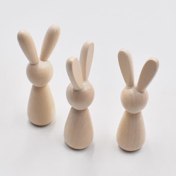 2 st Obehandlade Träkanindockor DIY Hantverksmaterial Tomma Träkaninfigurer