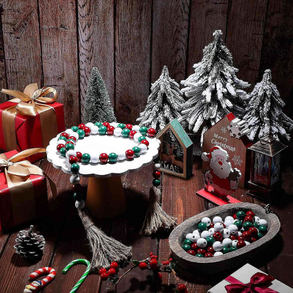 165 stk juletræperler kompatible med håndværk Farmhouse Naturlige træperler Boho perler runde perler kompatible med Xma