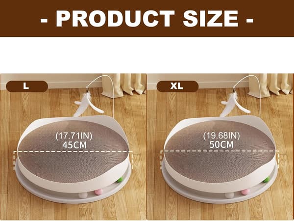 Cat Scratching Board with Track Ball - Round Cat Bed with Bell Ball & Scratching Surface, Spacious Lying Area for Small to Large Cats