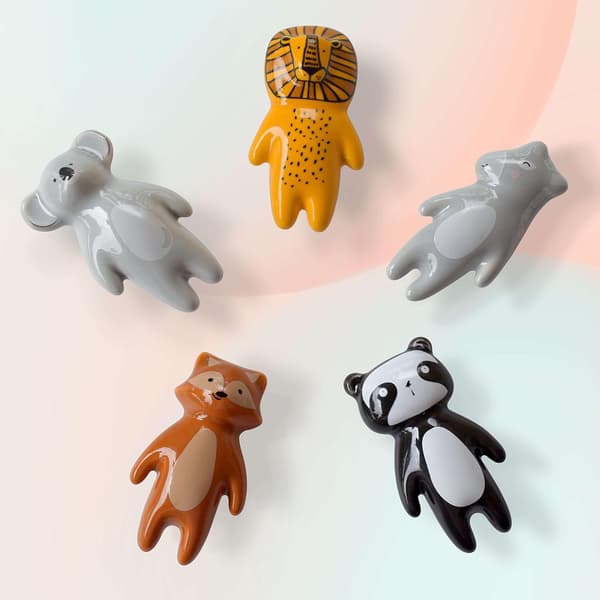 Cute Animal Ceramic Drawer Knobs - Kids Drawer Knobs and Pull Handles, Lovely Decorative Furniture Handles, Cabinet Knobs with Screws 5 Pcs
