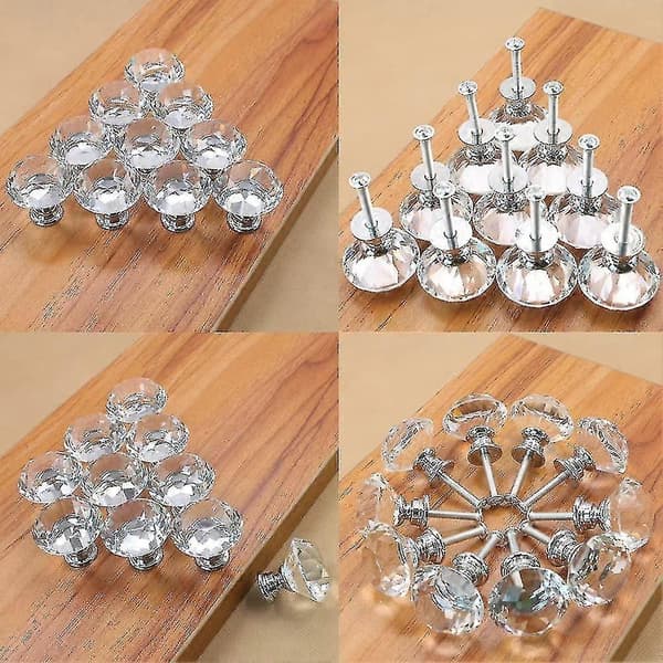 12 pcs 30mm Crystal Glass Cabinet Dresser Knob Diamond Drawer Handle Pull Handle -FA-