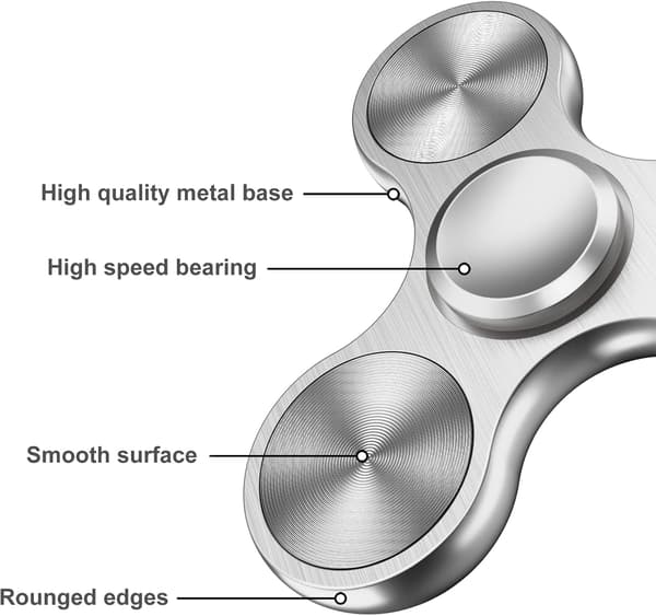 Fidget Spinner i rostfritt stål - Snurrar 4-10 minuter - ADHD för alla åldrar (Silver)