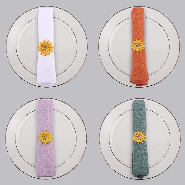 12 st Daisy Blomster Servett Ringar Set, Bi Blomster Servett Hållare Servett Spännen Kompatibel Med Semester Bröllop