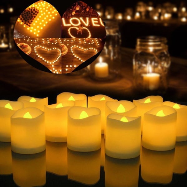 Flammeløse votive-stearinlys, flammeløst flimrende elektrisk falskt lys, LED-telys i varmhvitt til bryllup, bord
