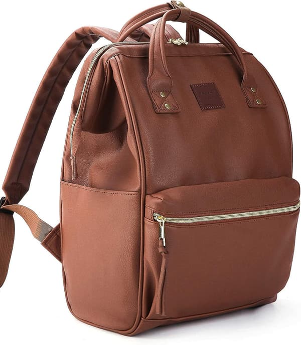 Leather Backpack Diaper Bag With Laptop Compartment Travel School For Women (Brown, Large)