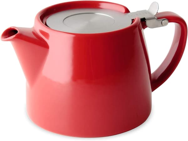 Teapot with lid and infuser, 21 ounces, white red red