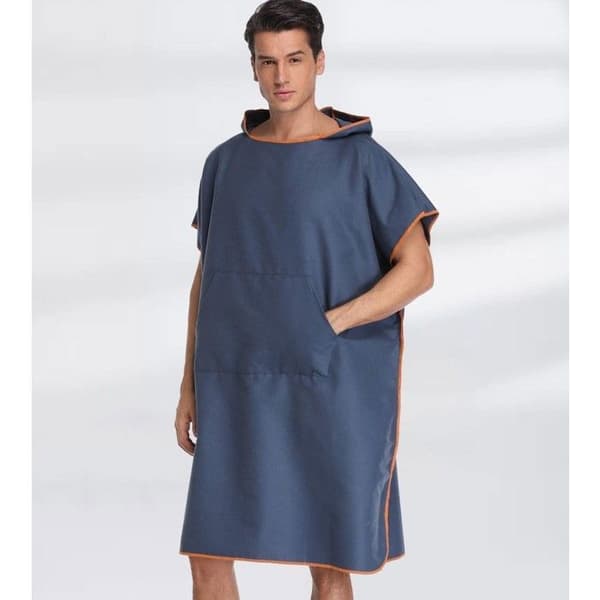 Quick-drying Beach Robe with Contrast Trim, Navy Blue YYV