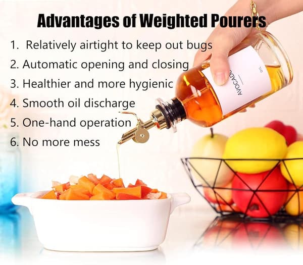 2-pack viktade spritpipar, automatisk olivoljedispenserpip, pip för spritflaskor, olivoljepip, flaskhällare för alkohol och vin