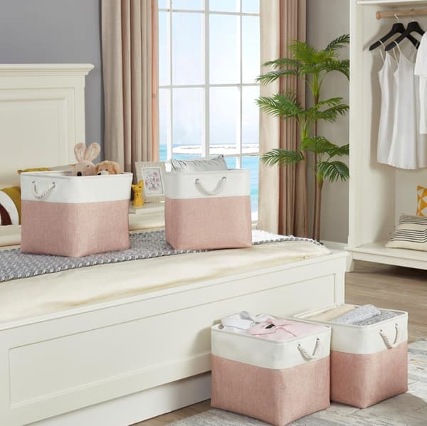 Foldable Fabric Storage Baskets for Organizing Clothes, Shelf in Children's Room, Wardrobe (Pink/White, 28*28*28cm)