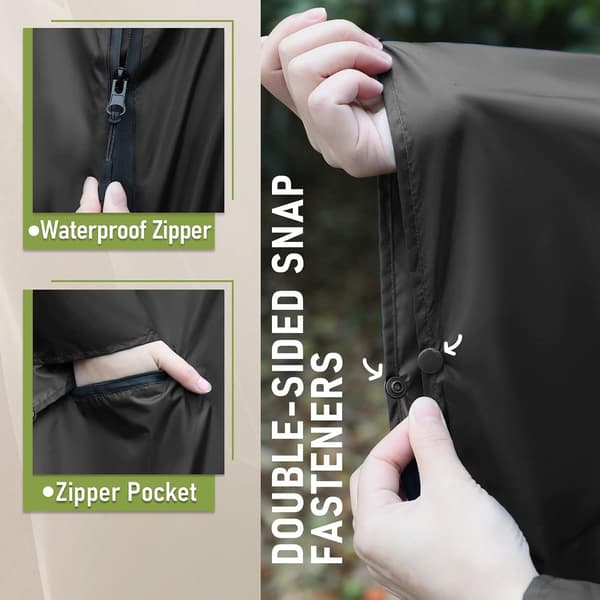 Regnfrakk Poncho med glidelåshette for voksne svart