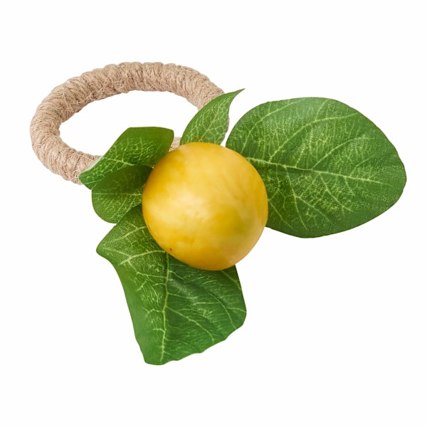 2 st servettringar i citronform, växt servettring, blad servetspänne, frukt servettring spänne, gul citron servettring spänne