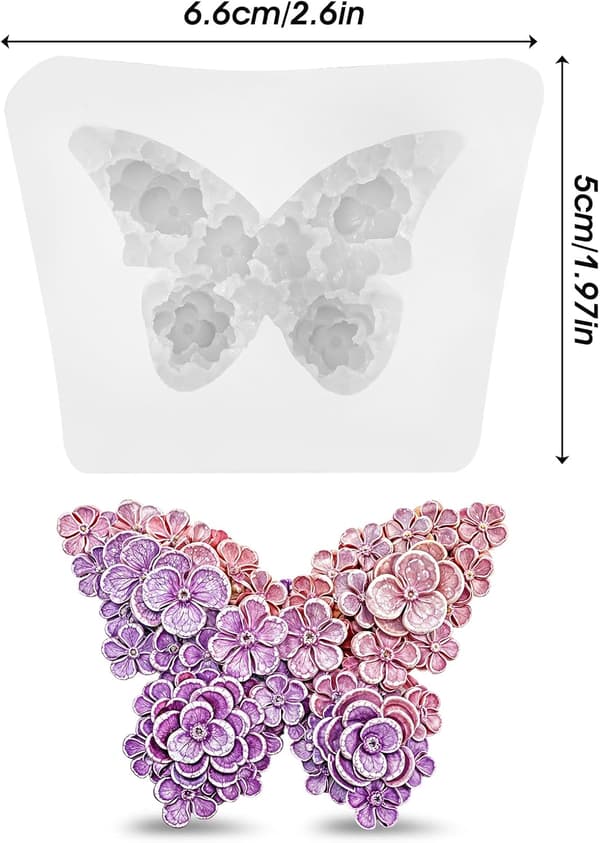 3D Blomst Sommerfugl Silikoneform, 2 Dele Blomst Sommerfugl Lysforme til Lysfremstilling Sommerfugl Chokoladeform DIY Epoxyharpiksforme til Sæbe