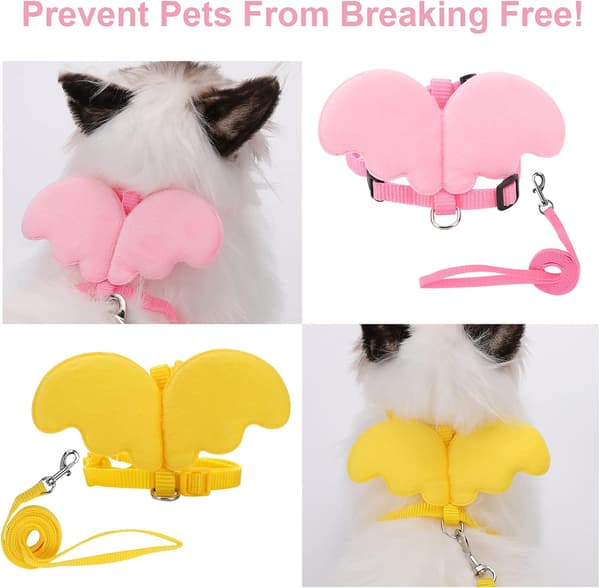 2 Pcs Rabbit Harness and Leash, Adjustable Rabbit Harness, Kitten Vest Harness and Leash Set, Cute Wings Pet Harness Leash Set for Rabbit Puppy Kitten