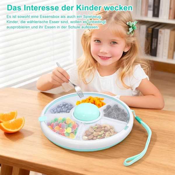 5-Compartment Rotatable Snack Box, Reusable Portable Snack Tray with Carry Handle