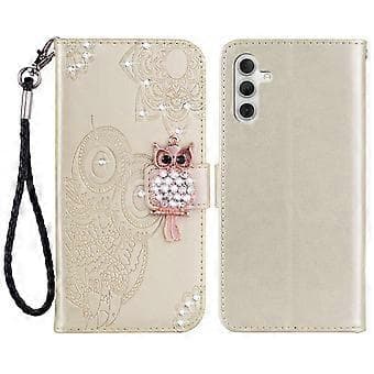 Plånboksfodral för Samsung Galaxy S24 FE Uggla Blomma Tryckt Strass Läderfodral Stil D Style D
