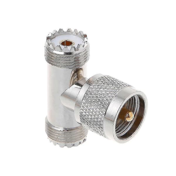 T-formet UHF Han Pl259 Til 2 UHF Hun So239 Trippel RF-stik 3-vejs Koaksialadapter