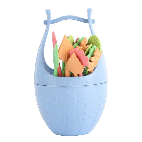 16 stk Kreative Fruktpinner Gjenbrukbare Miljøvennlige Frukt Toppere Bladformet Fruktpinner Festtilbehør Med En Bøtte (beige)Blå12*7CM Blue 12*7CM