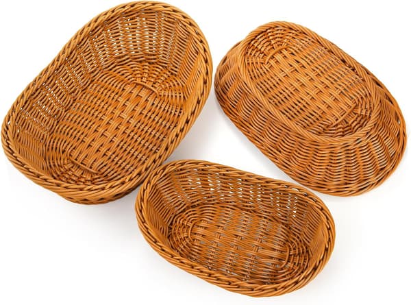 3-pack Poly-Wicker Vävda Brödserveringskorgar, Stapelbara Imitation Rattan Fruktkorgar för Matvisning, Grönsaker - 3 Storlekar
