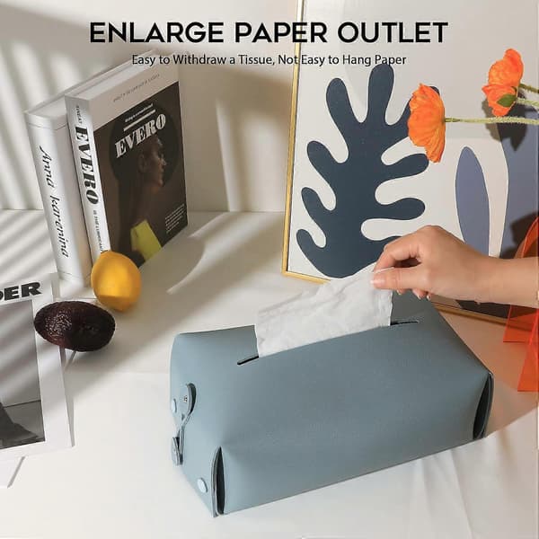 Leather Tissue Box Holder, Rectangular Square, Tissue Box Cover for Car, Home, Bathroom, Bedroom, Office, Nightstand, Desk and Table (03 Blue)