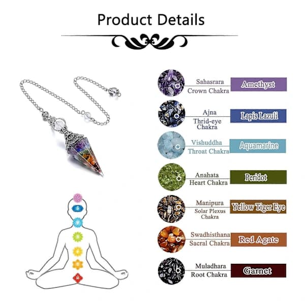 Chakra Krystallpendel Heksagonal Reiki Healing Stein Spådomsverktøy [JUN]