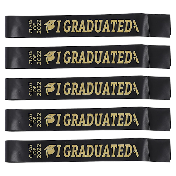 5 stk. Krans Dekoration Klasse 2022 Bånd Graduation Party Dekoration Bogstav Graduate Satin Bånd Silke Grad Bånd Bachelor Bånd Sort 80x9.5cm Black 80x9.5cm