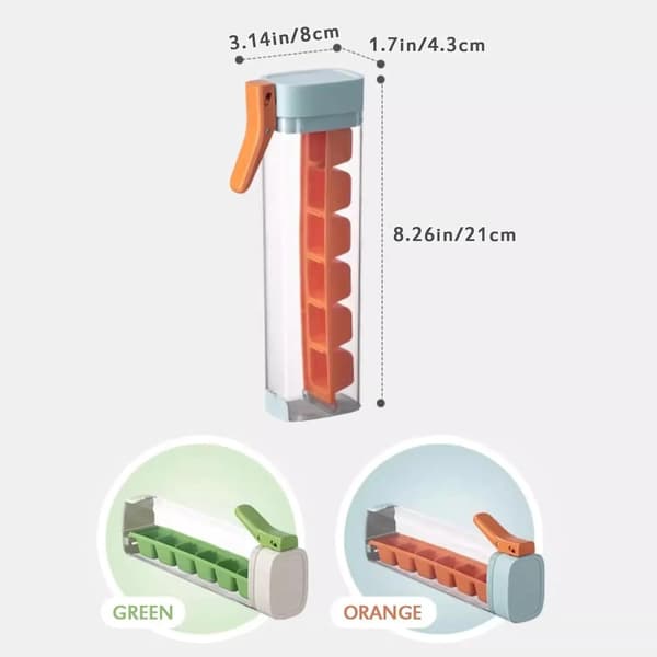 One-Press 6-Cube Ice Cube Tray - Easy Release Silicone Mold for Drinks, One-Handed Use, Dishwasher Safe (Orange) Orange Orange