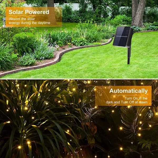 Pakke Solcellelyskæder Udendørs 22m 200 LED Solcellelyskæder 8 Tilstande Vandtæt Kobbertråd Dekorative Lys