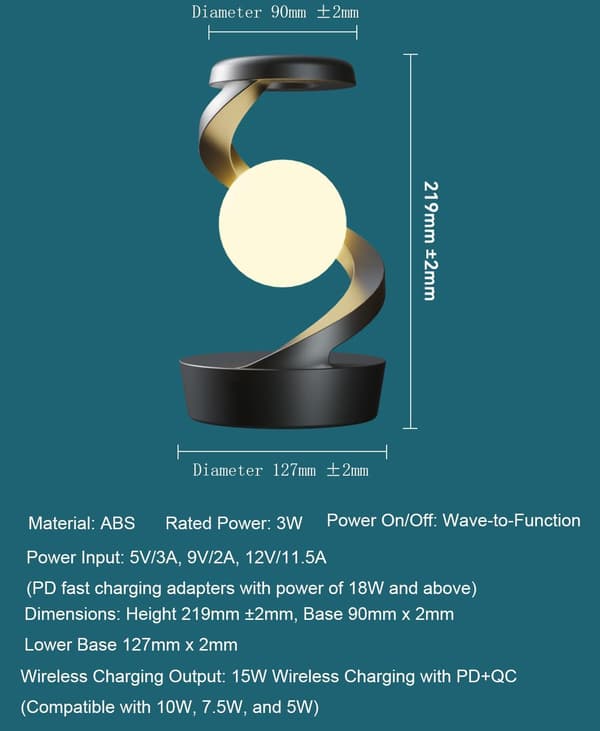 Spiral Table Lamp, 360° Rotating Floating RGB Night Light, Wireless Rechargeable Desk Lamp, Home Decor with Wireless Charging.