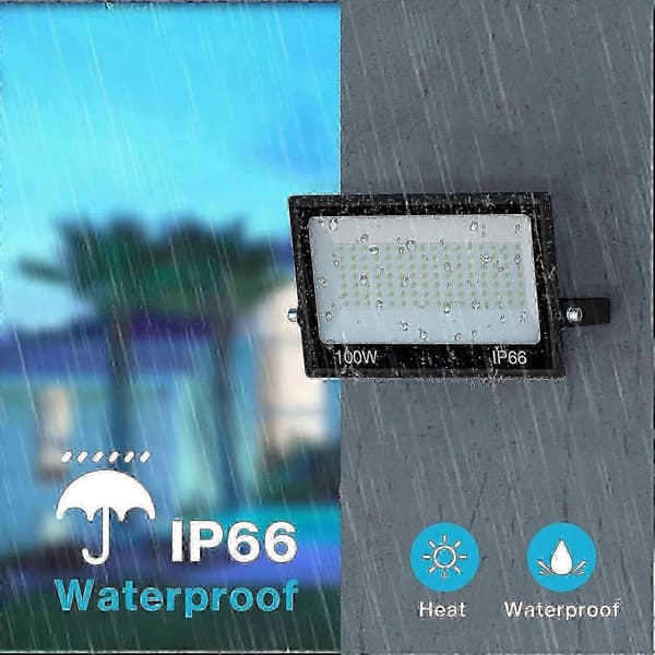2-pack 100W LED Flood Light Outdoor with Plug, 9000lm IP66 Waterproof Security Light 6500K Daylight