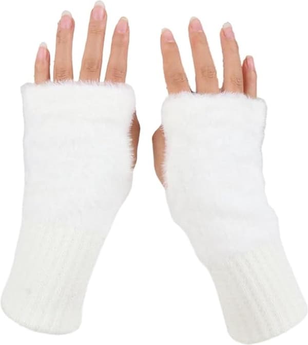 Handsker - fingerløse handsker - festhandsker - strikkede handsker - handsker til langt hår - 1 par - hvide - moderigtige handsker