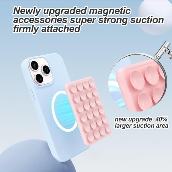 Magnetic Suction Cup Holder for MagSafe Cases, Silicone Sticky Phone Grip for iPhone_xx Pink