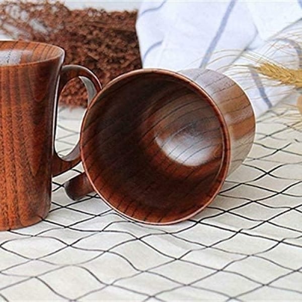 Puinen Kahvi- ja Olutmukit, Puukuppi, Luonnollinen Jujube-Muki, Käsintehty Teekuppi Kahvalla, 10 oz / 300ml, Vahva, Kestävä ja Hieno