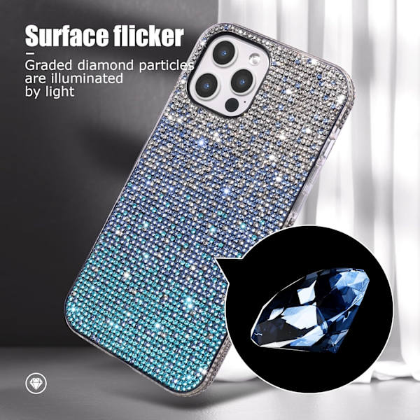 Bling-deksel for Apple iPhone 16 Pro, Luksuriøst glitrende diamant søtt trefarget gradientdeksel for kvinner og jenter Sof