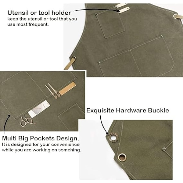 Justerbar Oversized Plus Size Lerretforkle med Lommer For Menn og Kvinner Lerretforkle (Armygrønn)