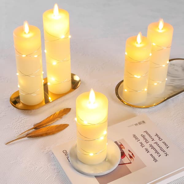 LED Candles, Battery Operated Candles with Recessed String Lights, 5-Pack