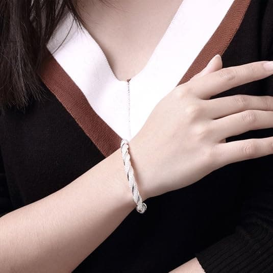 Armbånd i rustfrit stål, enkelt og åbent armbånd til kvinder og piger sølv silver