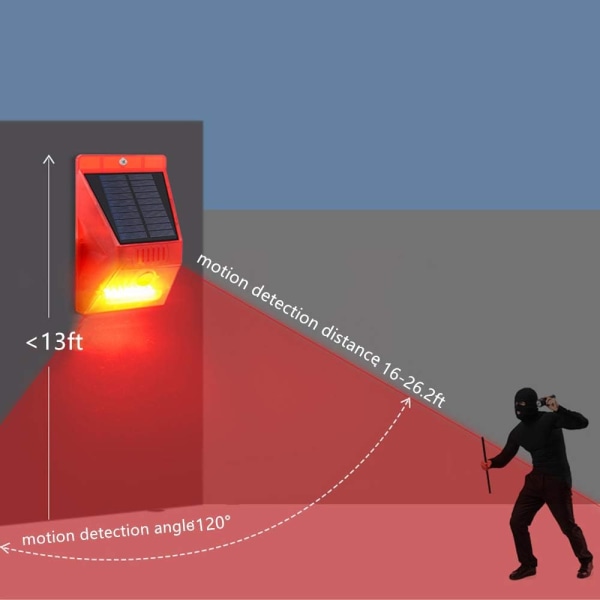 Solar Outdoor Motion Sensor Hälytin 129db Kova Sireeni Lamp Noise Maker 4 Toimintatilaa Strobo Light kaukosäätimellä, Sano hyvästit ei-toivotulle Exp:lle