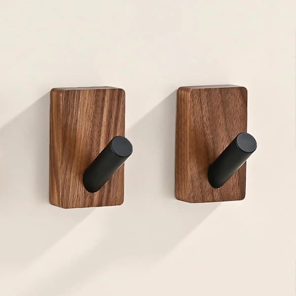 2-pack Wooden Wall Hooks for Hanging, Self-Adhesive & Wall-Mounted Boho Decorative Walnut Wood Hooks for Towel Clothes Blanket Hat Backpack R[pl]