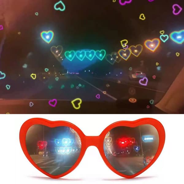 Hjerteformede briller sæt med 4 specialeffektbriller 4 farver romantiske hjerteformede interessante effekter 3D-solbriller til bar natklub