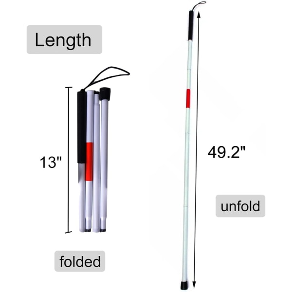 Baitai Folding Blind Cane Reflekterende Rød Folding Spaserstokk for synshemmede og blinde personer