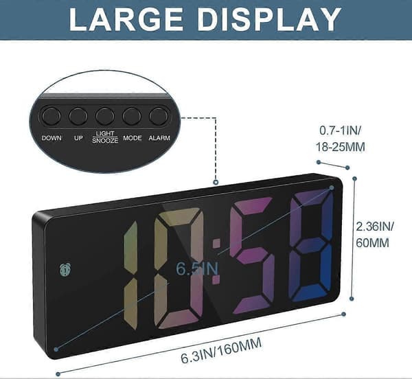 Digital Alarm Clock, Electronic Desk Clock with Temperature Display, Adjustable Brightness, Voice Control, 12/24H